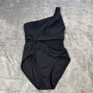 Michael Kors Swimsuit Size 10‎ Black One-Shoulder Ruched Stylish Asymmetrical
